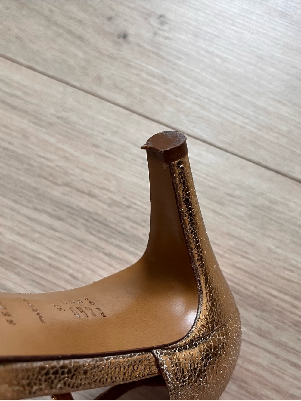 Sezane Gold Metallic Woven T-Strap Heels - Picture 11 of 13
